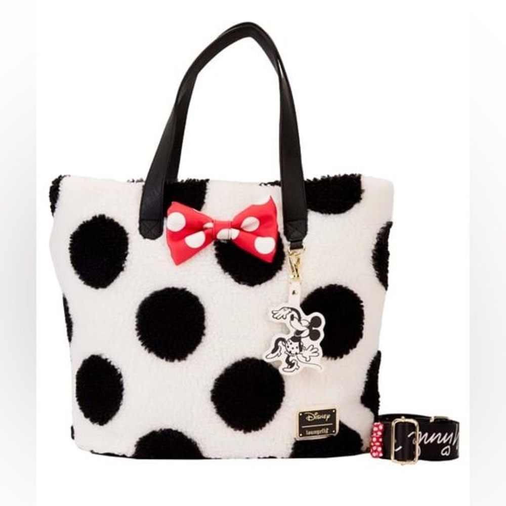 Loungefly Disney Minnie Rocks the Dots Sherpa Tote Bag.NWT